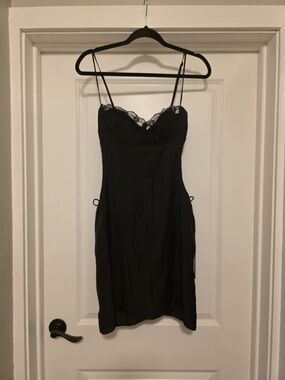 Princess Polly Black Lace-Trim Slip Mini Dress